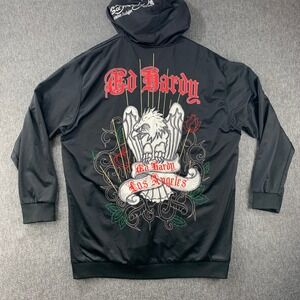 Ed Hardy by Christian Audigier Jacket Men 2XL Black Embroidery Graphic Eagle Y2K